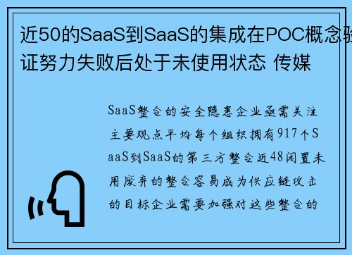 近50的SaaS到SaaS的集成在POC概念验证努力失败后处于未使用状态 传媒