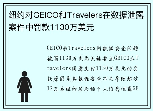 纽约对GEICO和Travelers在数据泄露案件中罚款1130万美元 