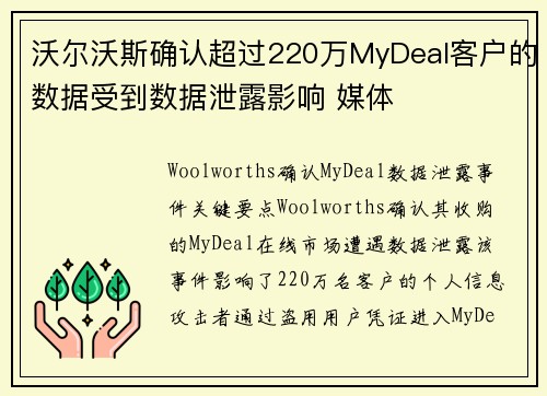 沃尔沃斯确认超过220万MyDeal客户的数据受到数据泄露影响 媒体